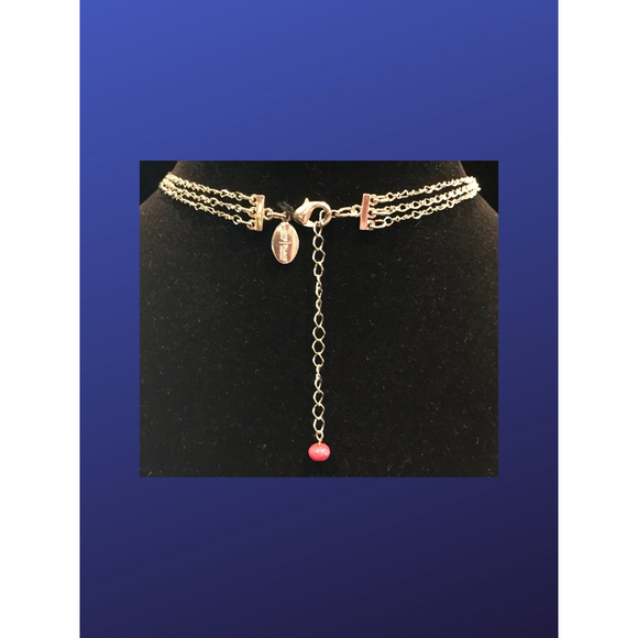 WHITE HOUSE BLACK MARKET Silvertone 3-Strand Red/Clear Crystal Bead NecklaceNWOT - Picture 2 of 5
